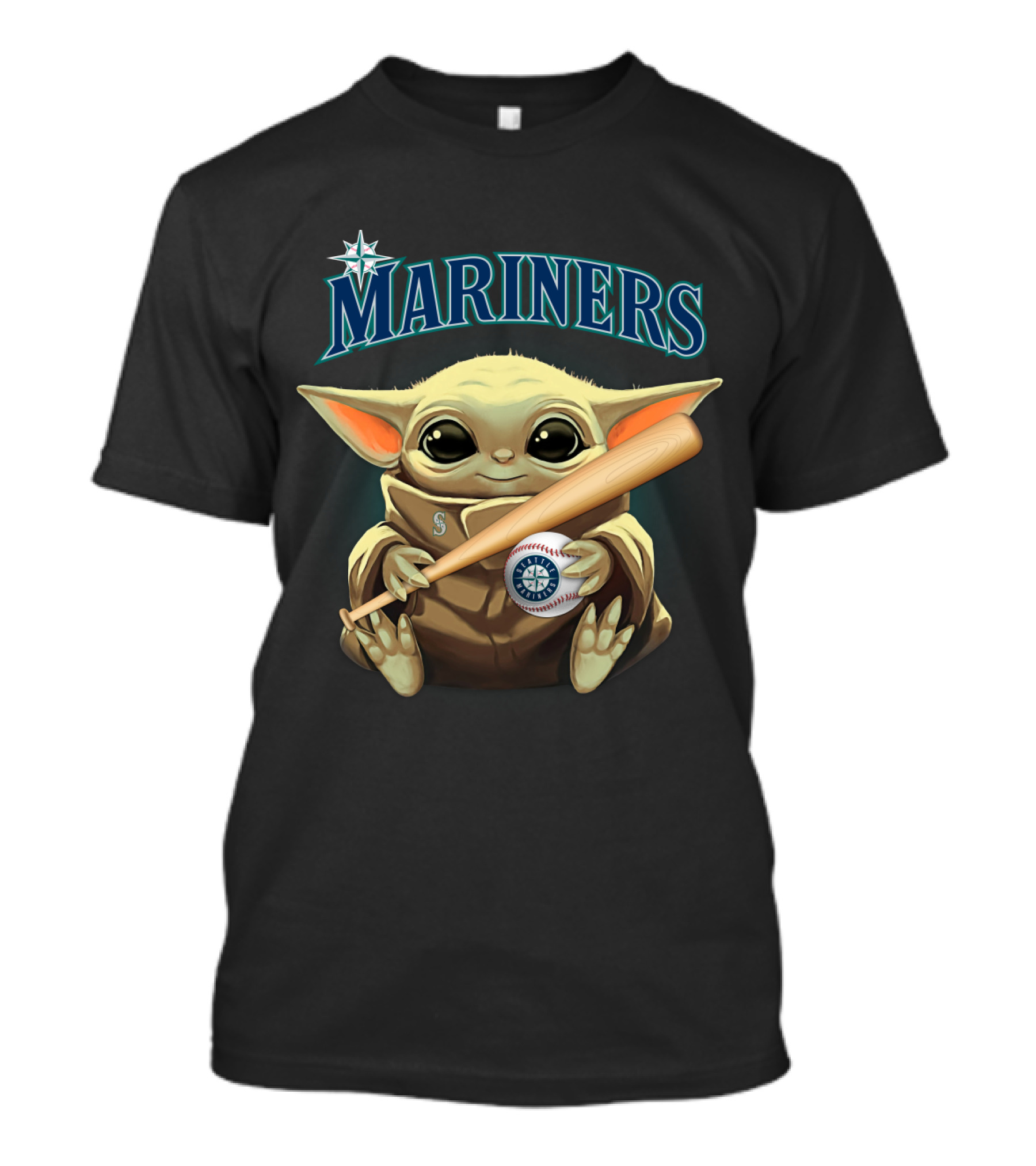 Seattle Mariners Baby Yoda Holding Baseball Bat And Ball T-Shirt