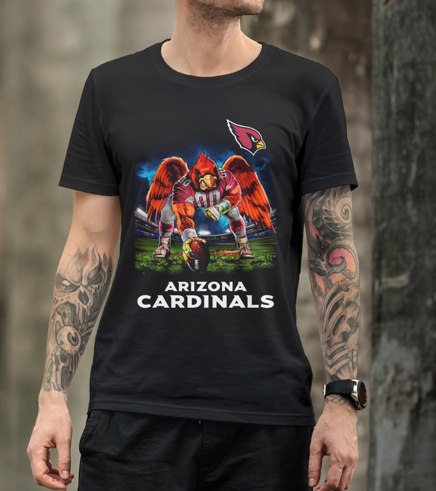Arizona Cardinals Nfl Football Bird Mascot 3 Point Stance Stadium Scene T-Shirt