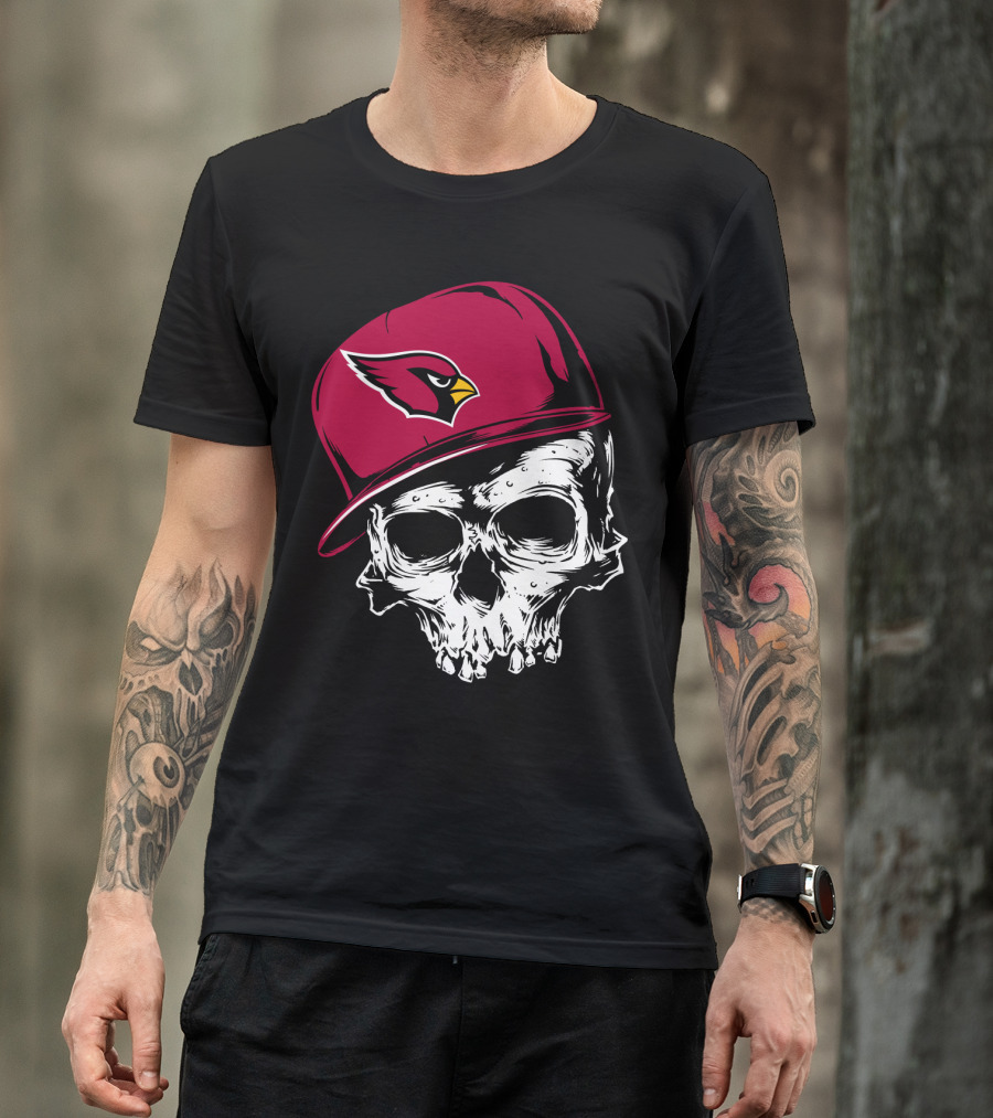 Arizona Cardinals Skull With Logo Cap T-Shirt