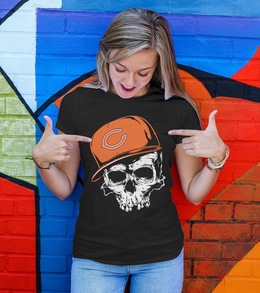 Chicago Bears Skull With Orange Cap T-Shirt