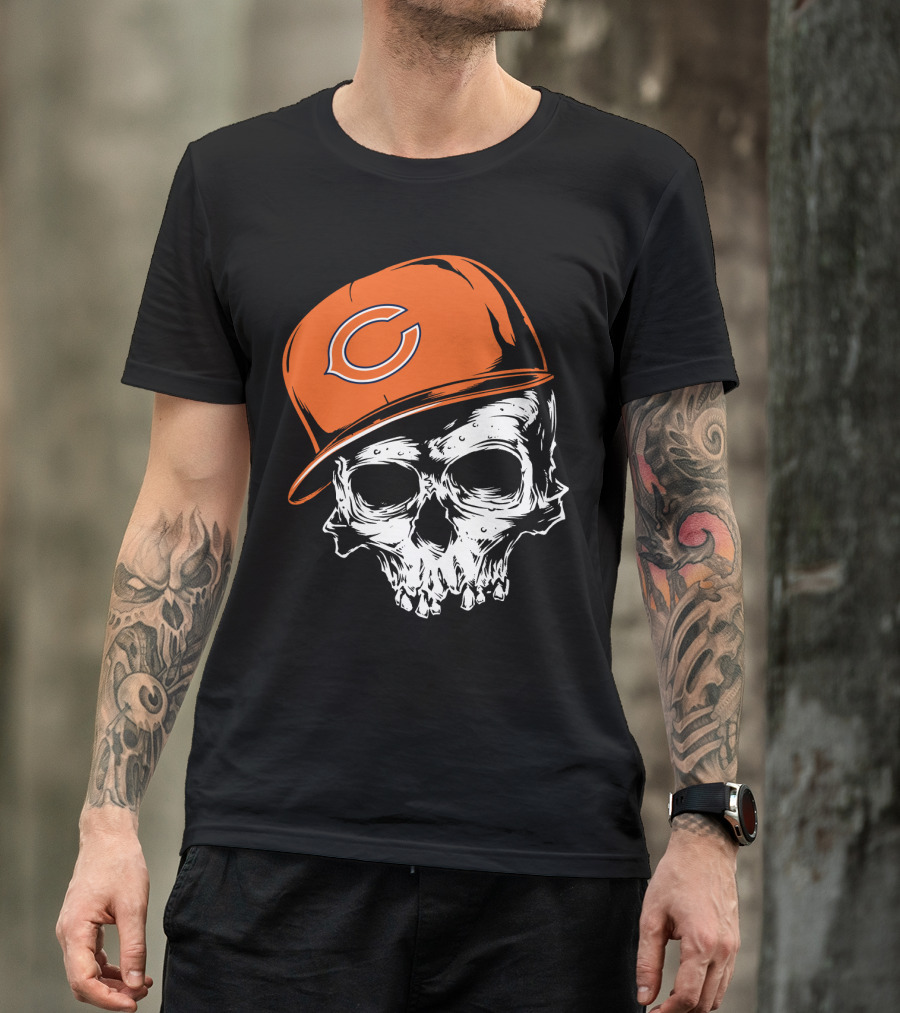 Chicago Bears Skull With Orange Cap T-Shirt