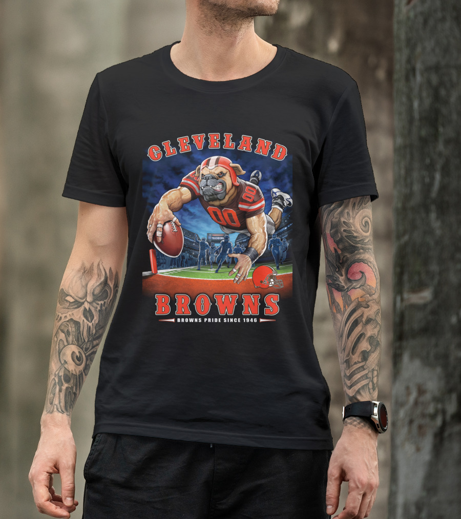 Cleveland Browns Pride Since 1946 End Zone Football Bulldog T-Shirt