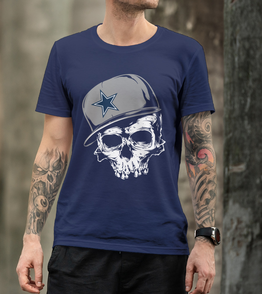 Dallas Cowboys Skull With Star Emblem Cap T-Shirt
