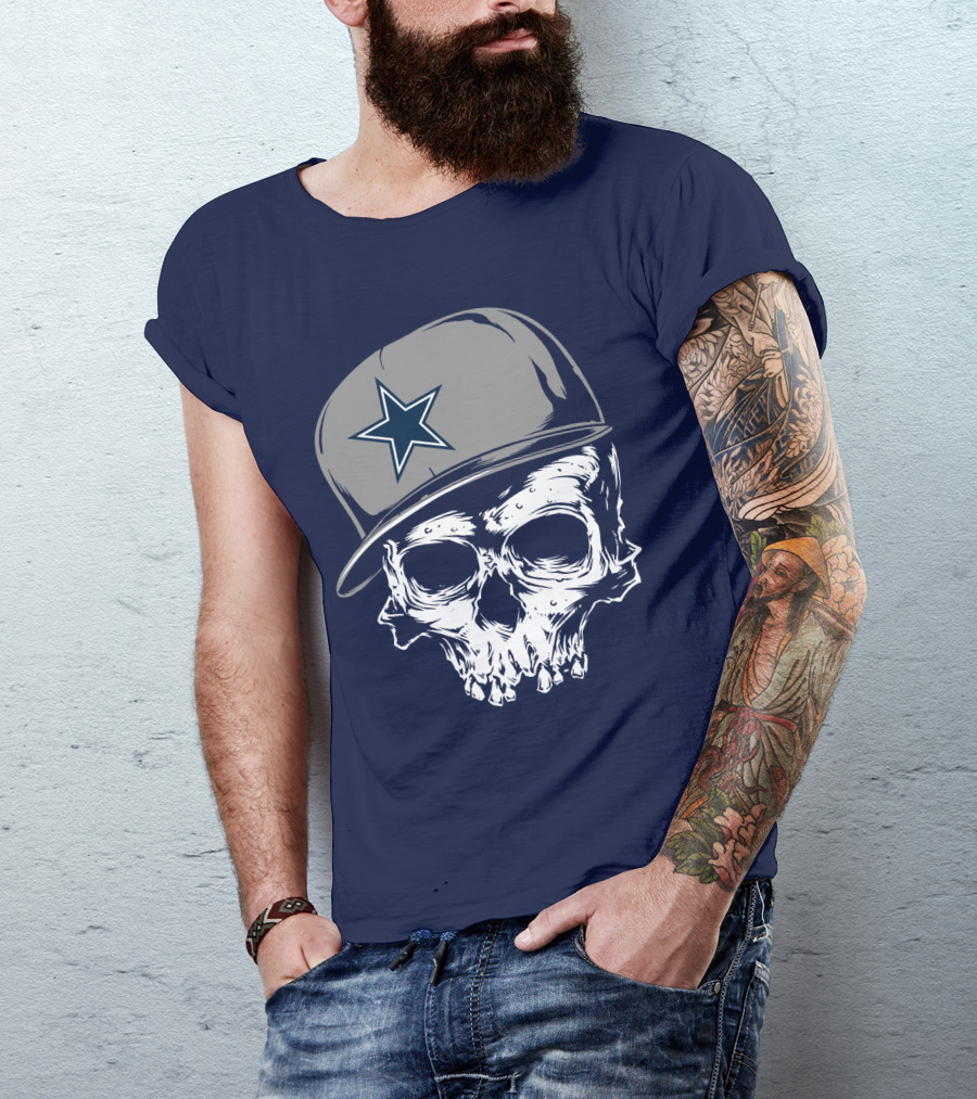 Dallas Cowboys Skull With Star Emblem Cap T-Shirt