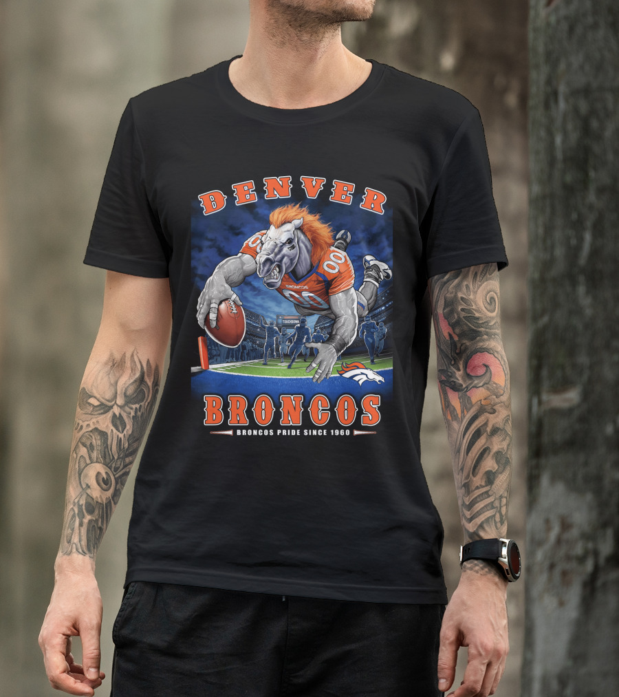 Denver Broncos Pride Since 1960 - End Zone Nfl Football With Mascot And Team Spirit T-Shirt
