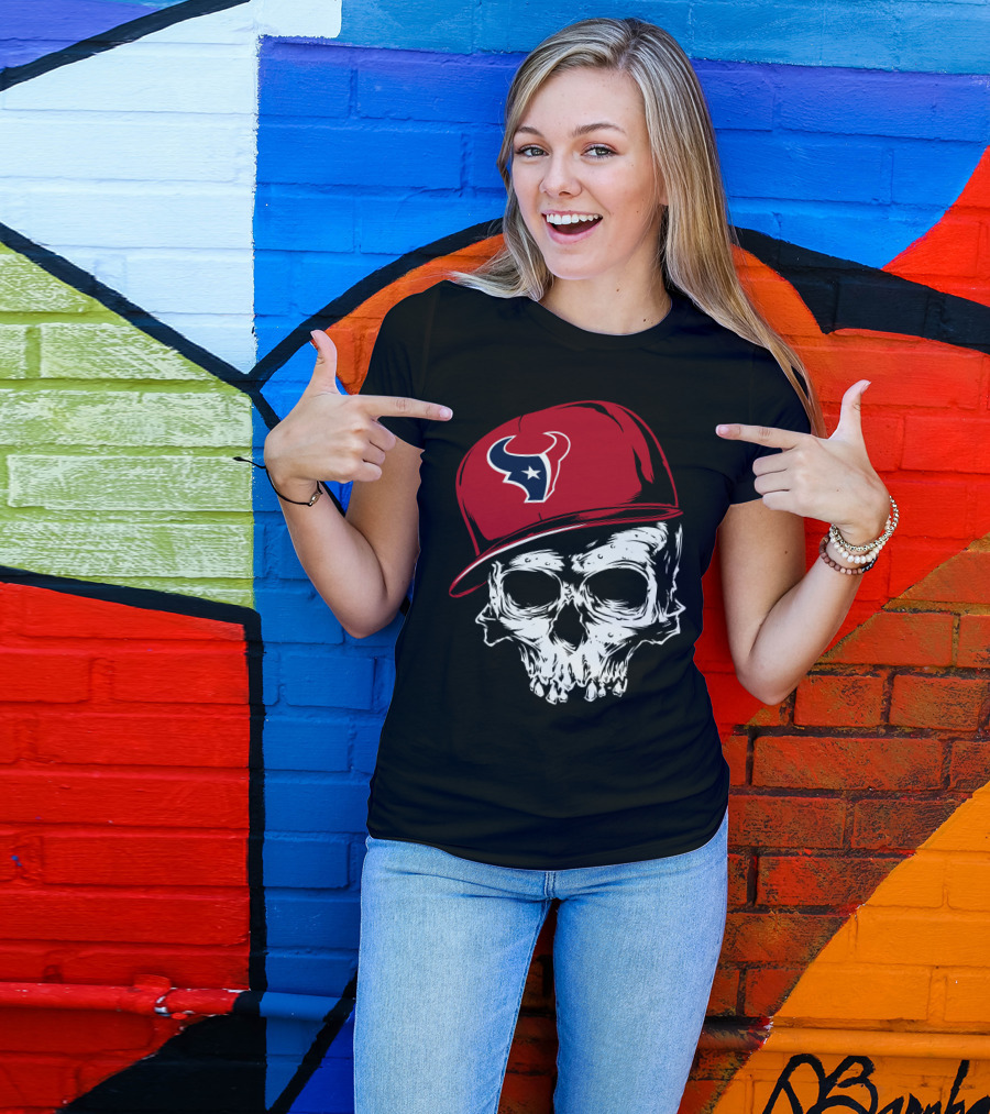 Houston Texans Skull With Red Cap T-Shirt