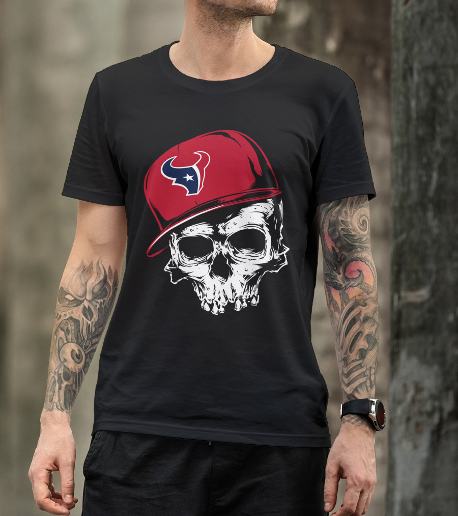 Houston Texans Skull With Red Cap T-Shirt