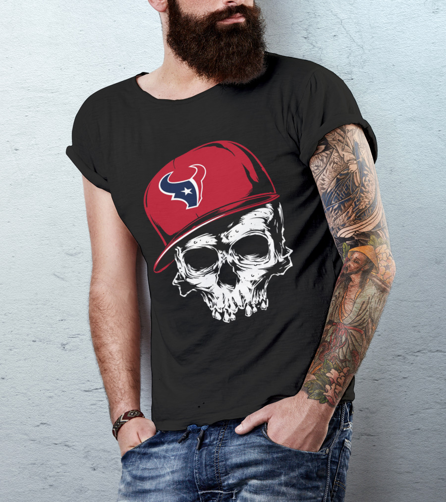 Houston Texans Skull With Red Cap T-Shirt