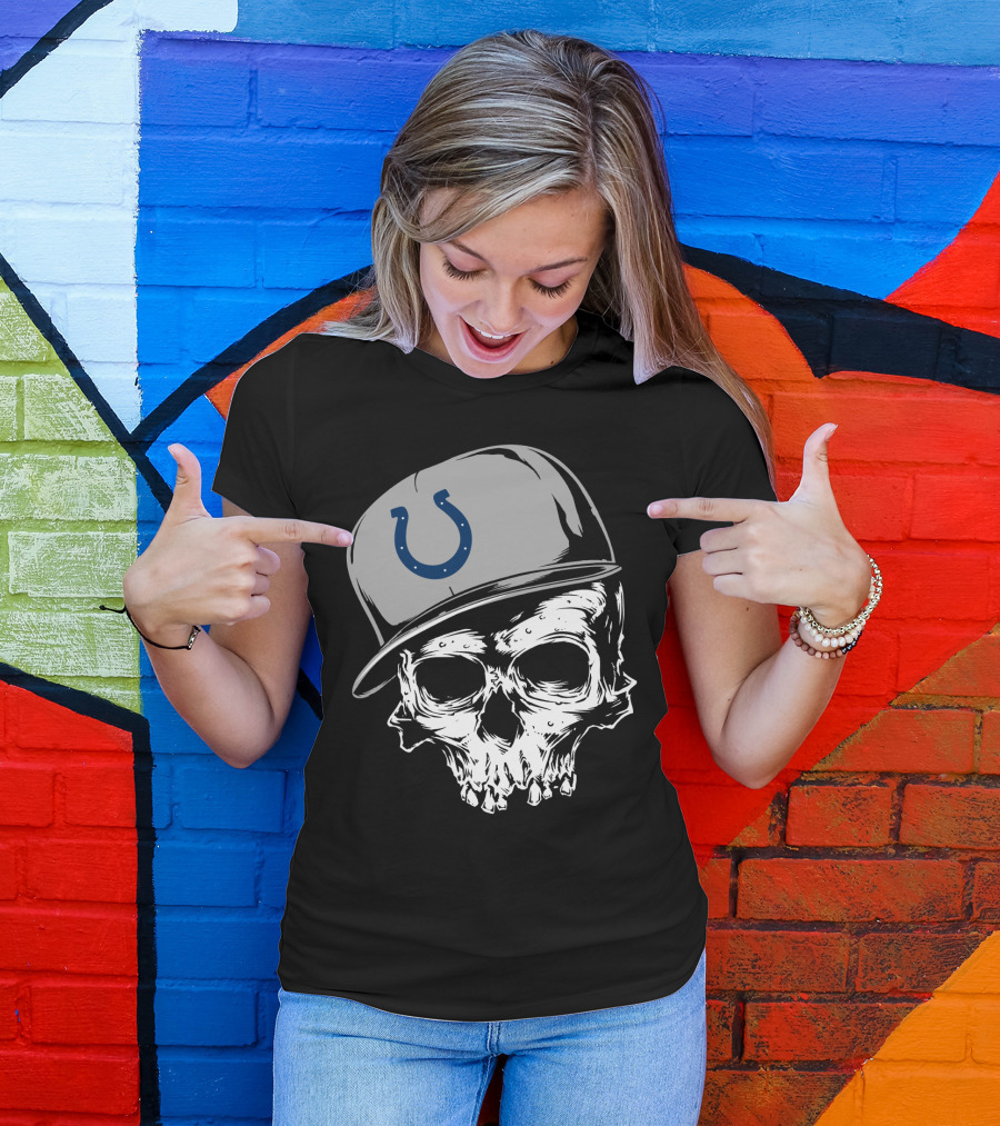 Indianapolis Colts Skull With Cap And Horseshoe T-Shirt