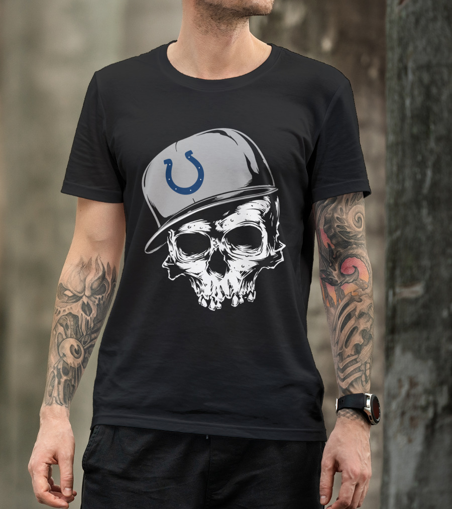 Indianapolis Colts Skull With Cap And Horseshoe T-Shirt