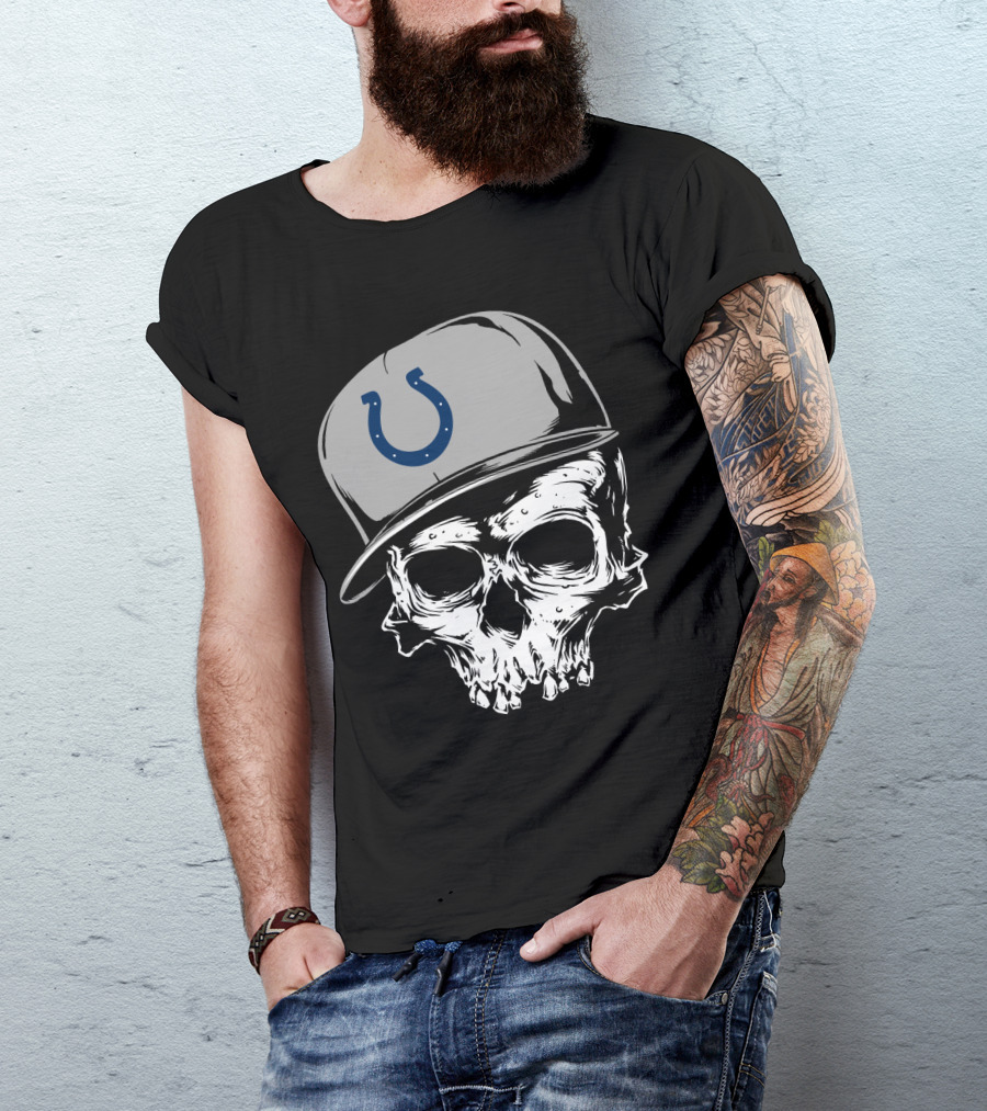 Indianapolis Colts Skull With Cap And Horseshoe T-Shirt