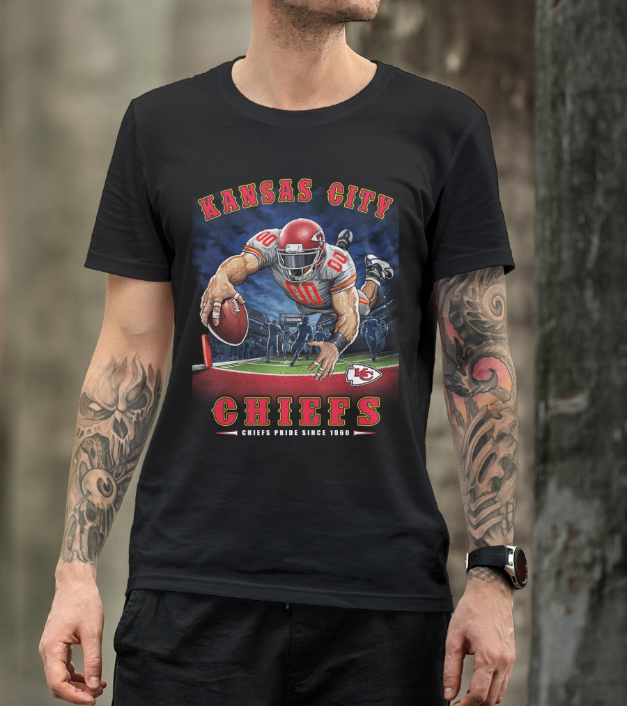 Kansas City Chiefs Pride Since 1960 End Zone Football Action T-Shirt