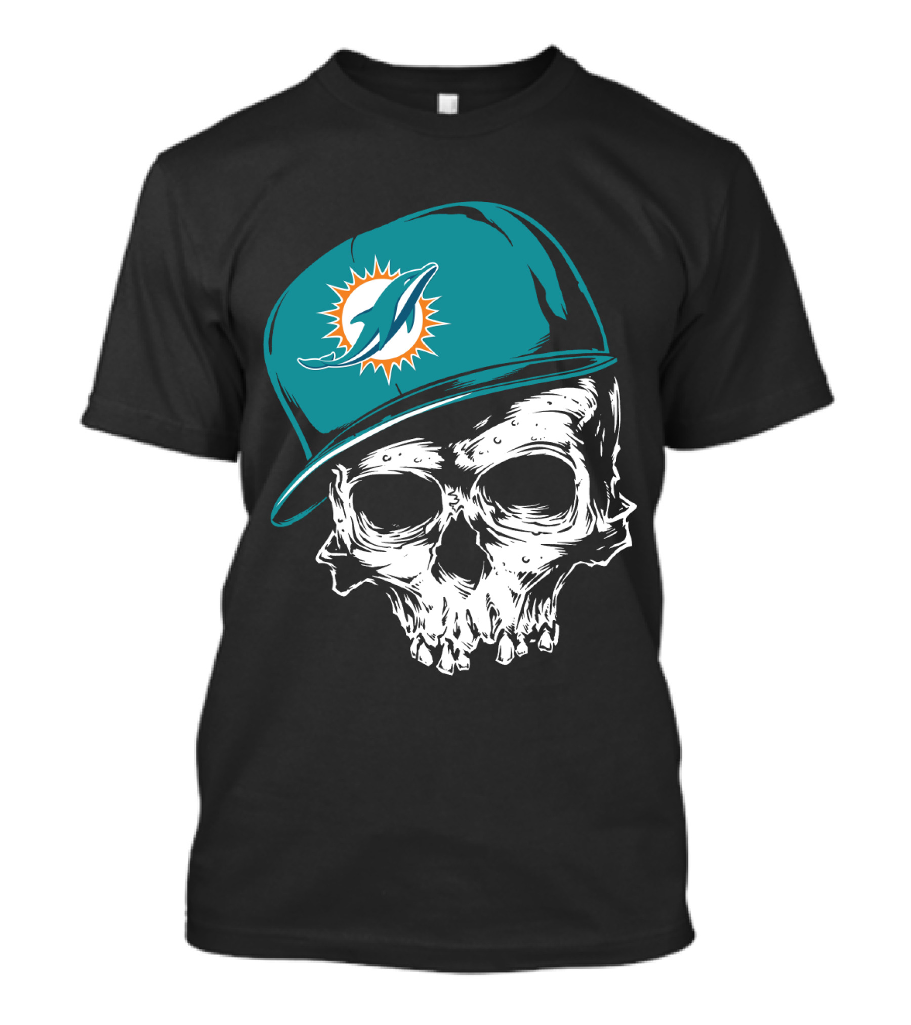 Miami Dolphins Skull With Teal Hat T-Shirt