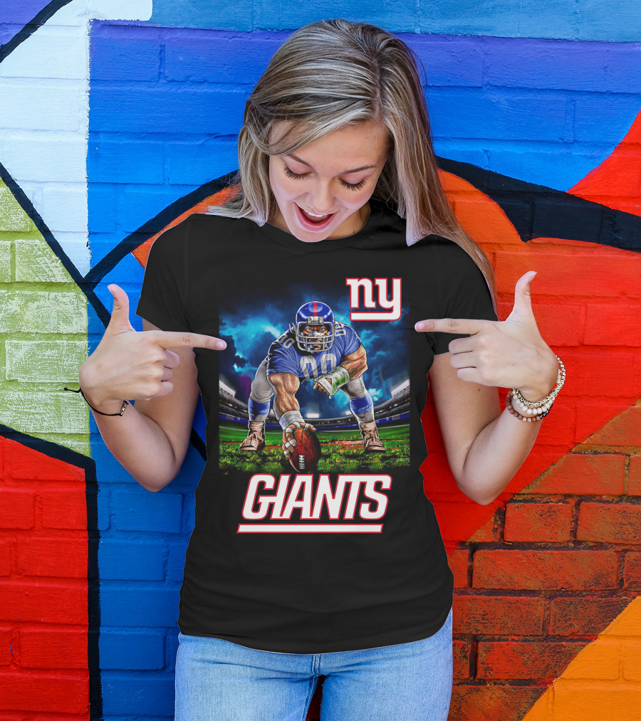 Ny Giants Football 3 Point Stance Nfl Stadium Scene T-Shirt