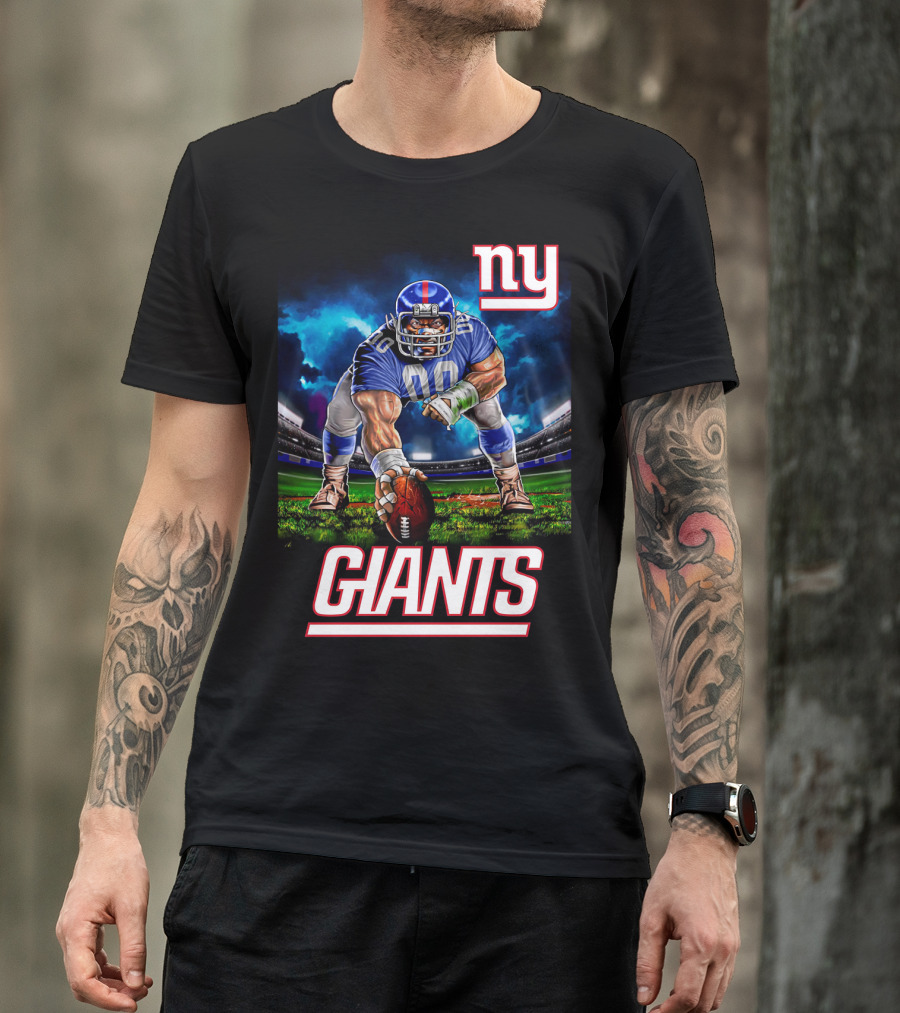 Ny Giants Football 3 Point Stance Nfl Stadium Scene T-Shirt