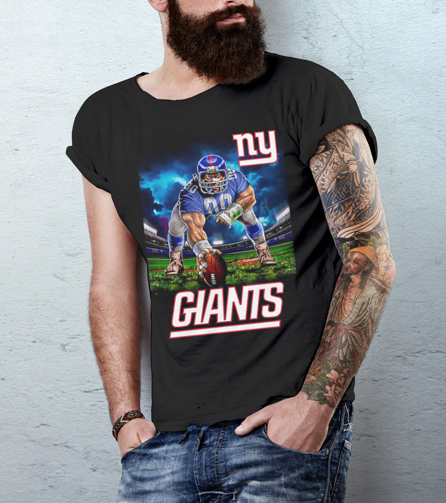 Ny Giants Football 3 Point Stance Nfl Stadium Scene T-Shirt