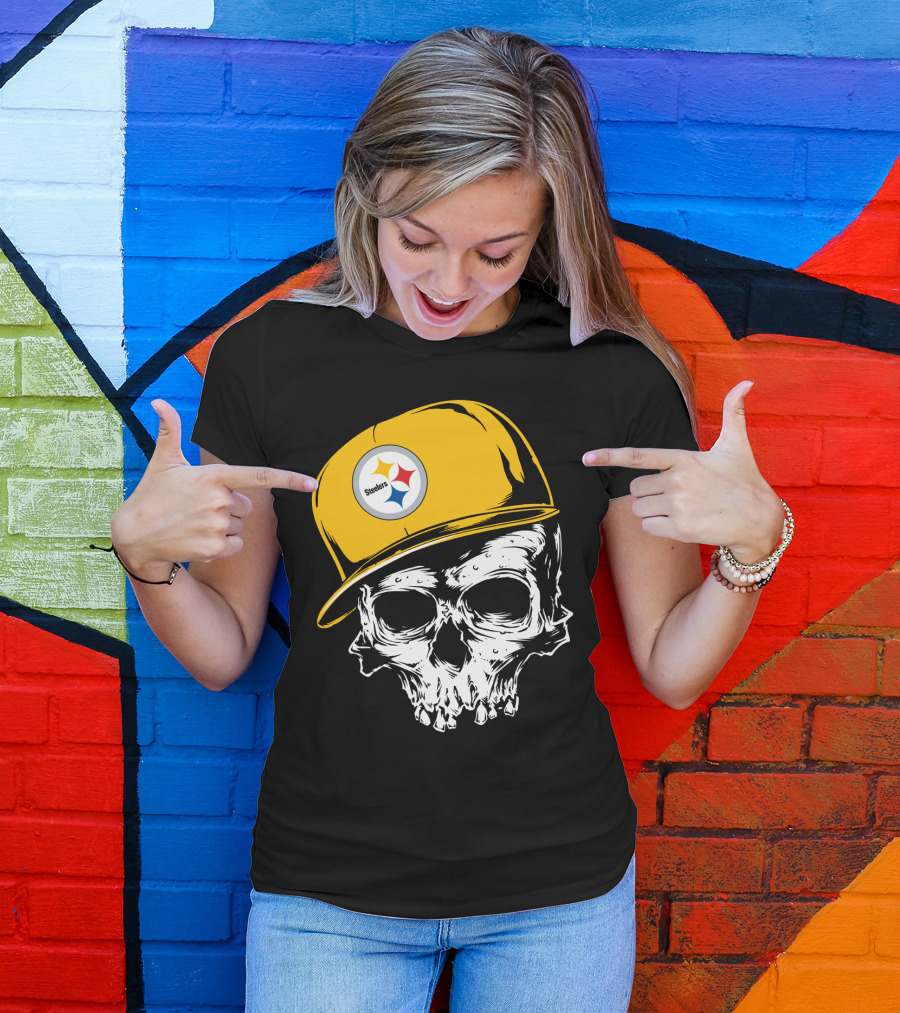 Pittsburgh Steelers Skull With Yellow Cap T-Shirt