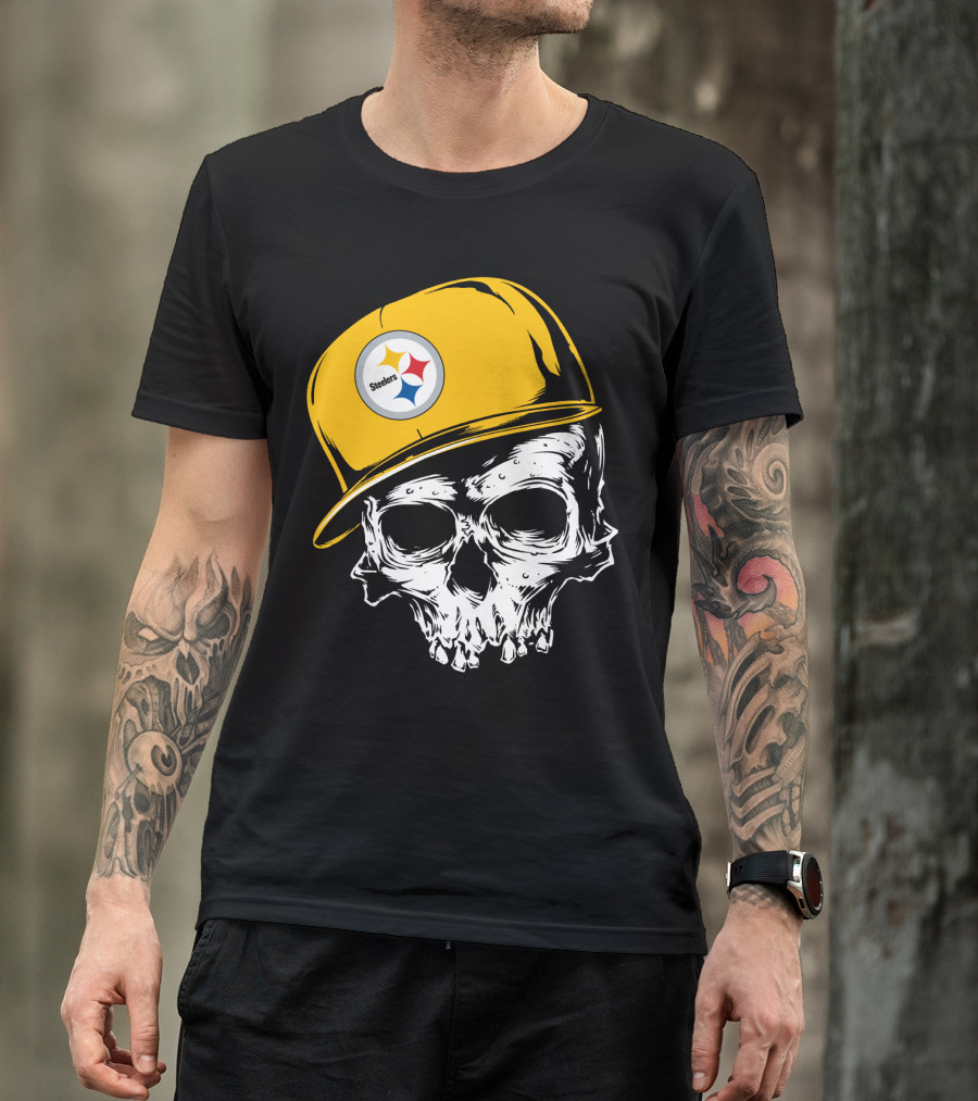 Pittsburgh Steelers Skull With Yellow Cap T-Shirt
