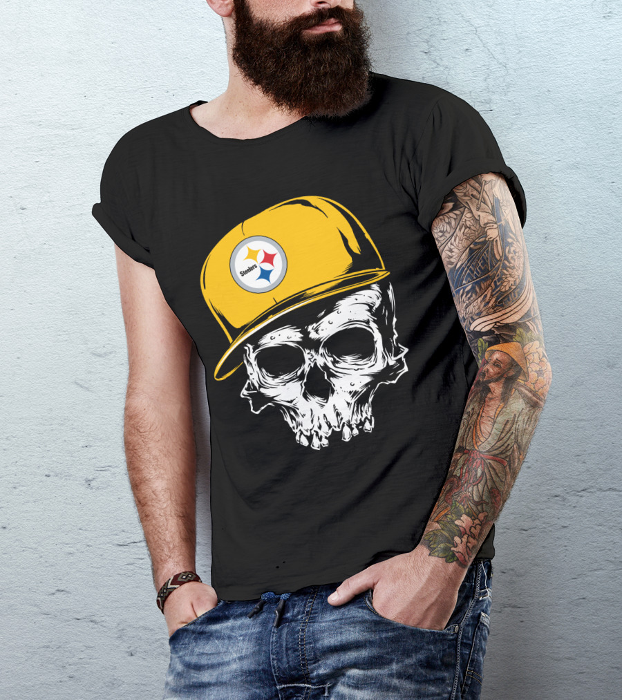 Pittsburgh Steelers Skull With Yellow Cap T-Shirt