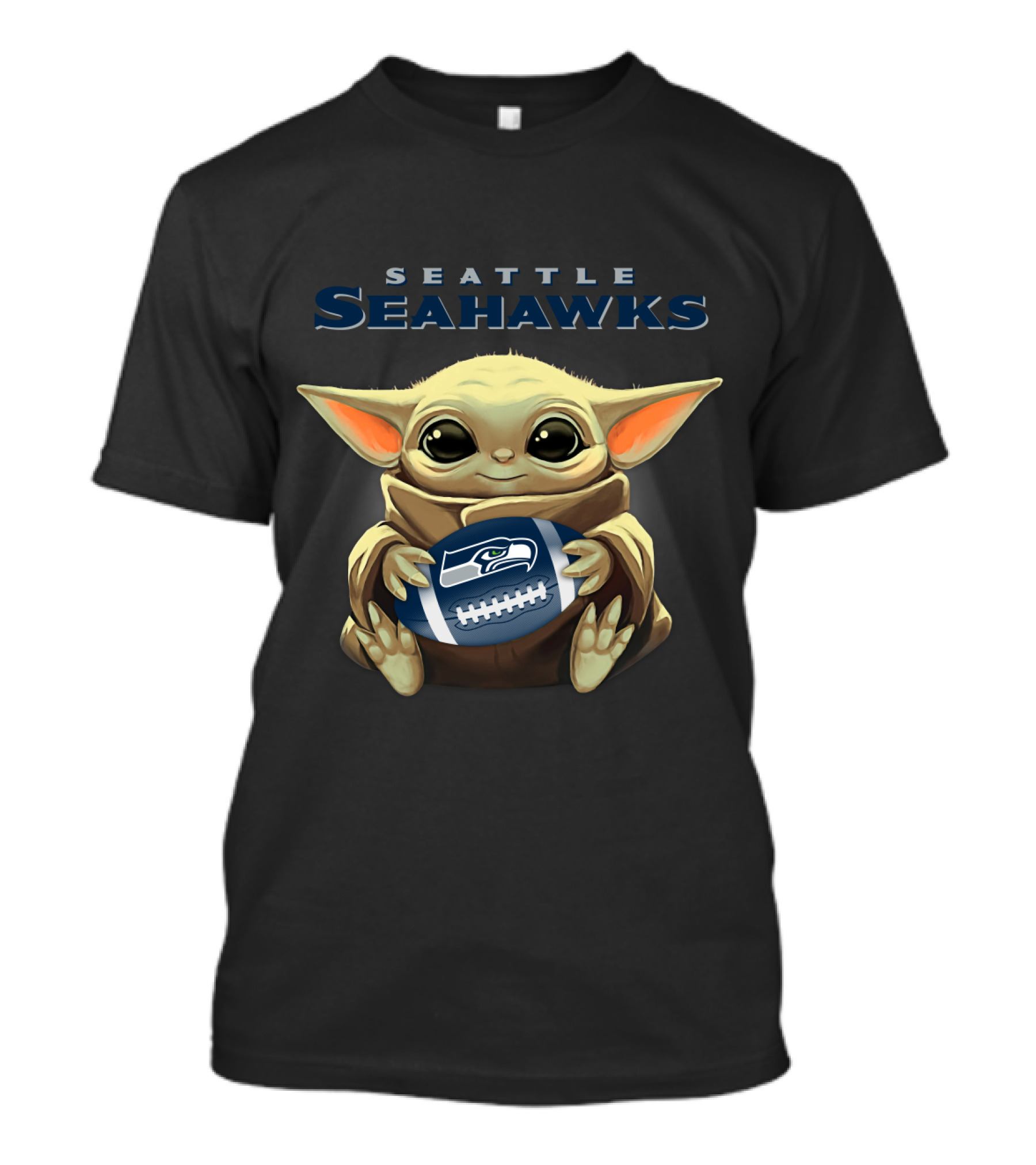 Seattle Seahawks Baby Yoda Holding Seahawks Football T-Shirt