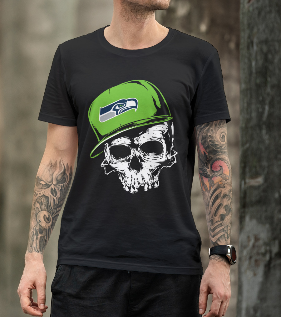 Seattle Seahawks Skull With Green Hat T-Shirt