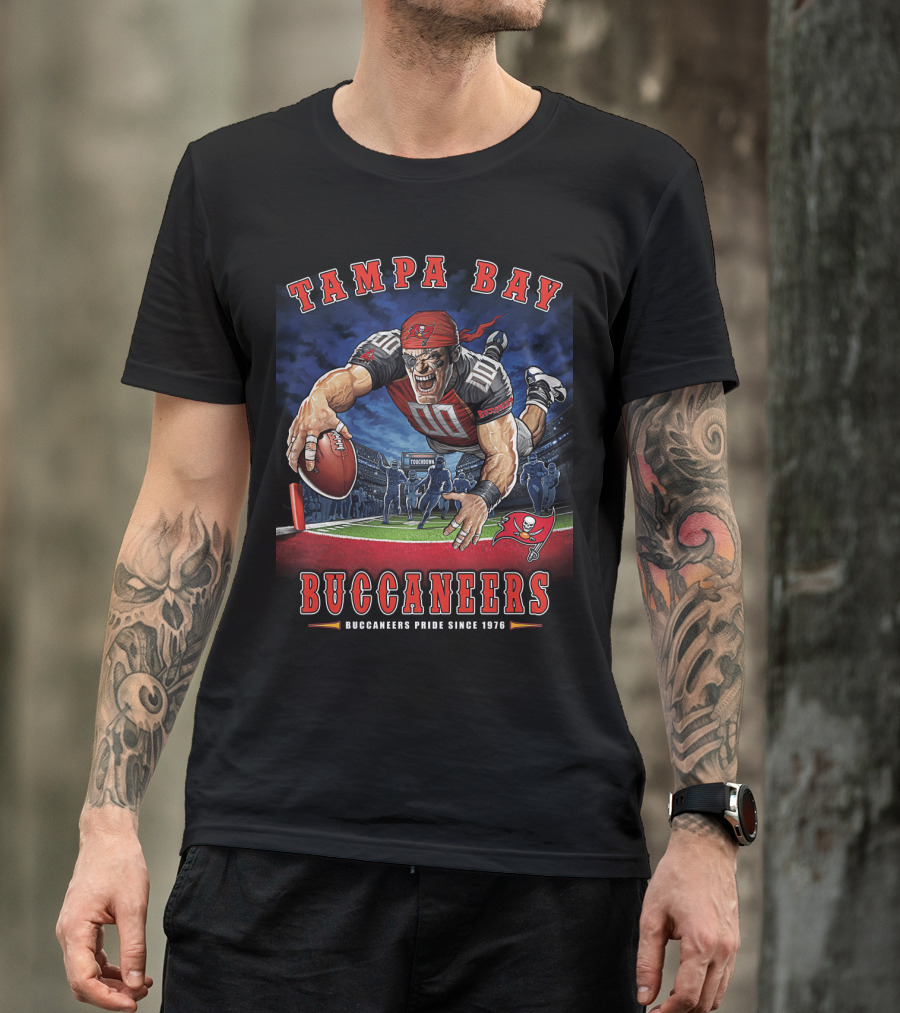 Tampa Bay Buccaneers Pride Since 1976 End Zone Football Action T-Shirt