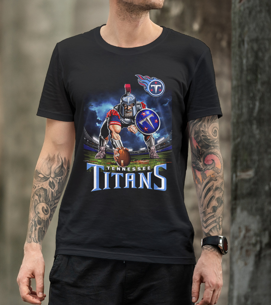Tennessee Titans Spartan Warrior Football Action Pose Stadium Background T-Shirt