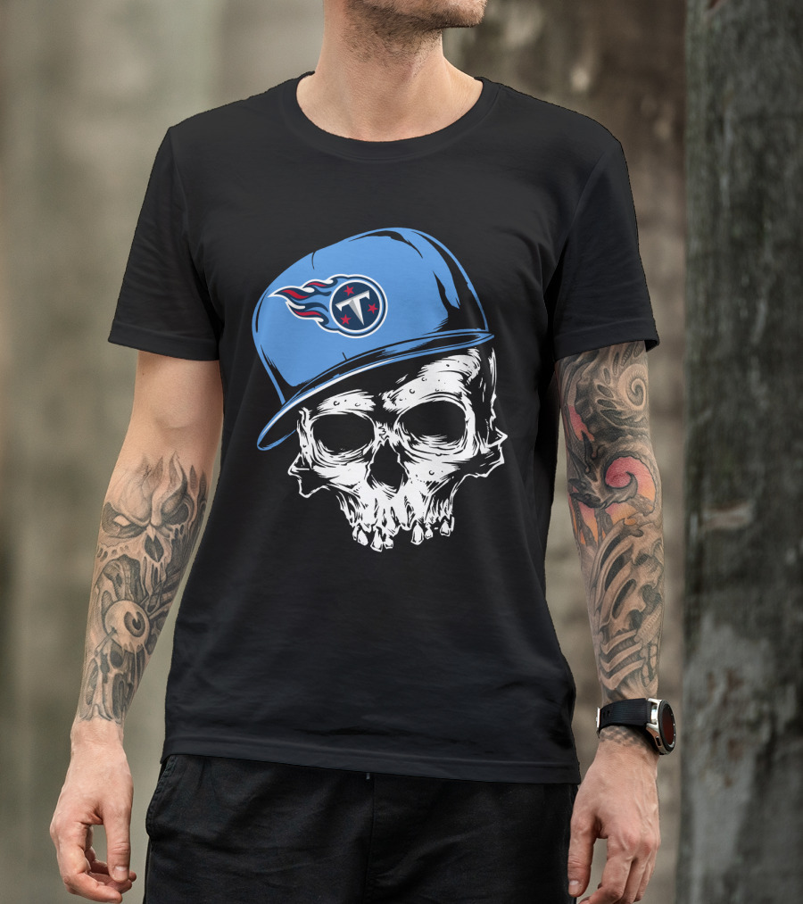 Tennessee Titans Skull With Cap And Iconic Team T-Shirt