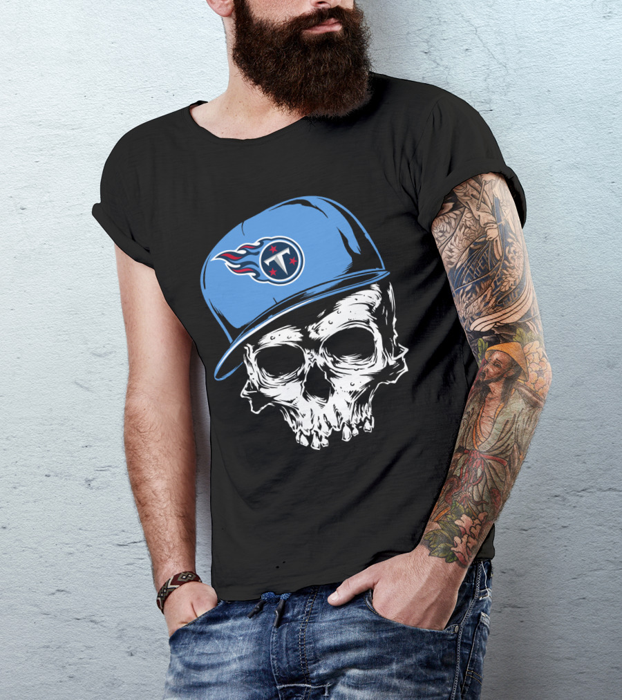Tennessee Titans Skull With Cap And Iconic Team T-Shirt