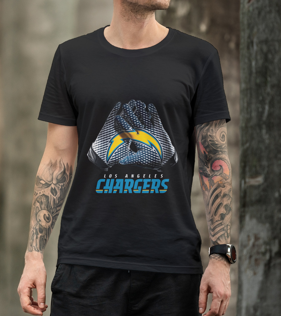 Los Angeles Chargers Nfl Team Bolt Symbol Gloves T-Shirt