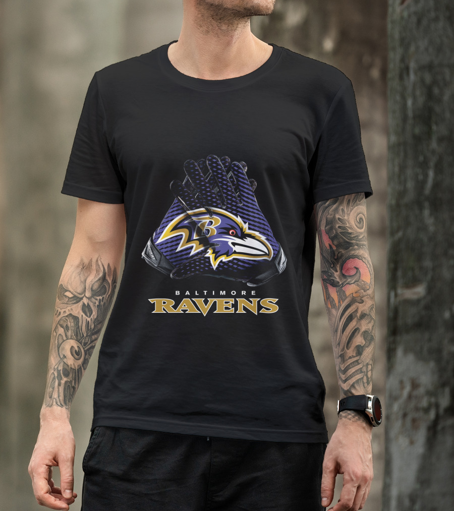Baltimore Ravens Nfl Gloves Football Team Logo Bold T-Shirt