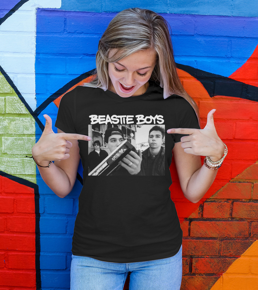 Beastie Boys Holding Boom Box Black And White Photo T-Shirt