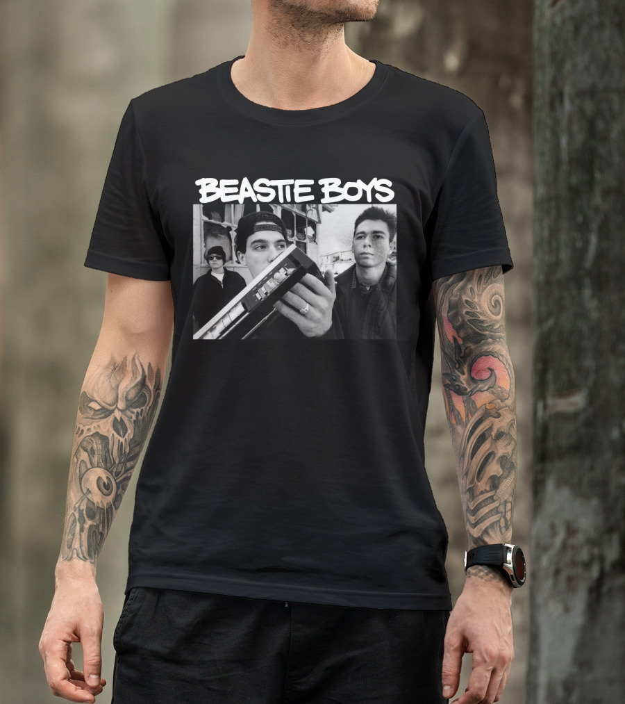 Beastie Boys Holding Boom Box Black And White Photo T-Shirt