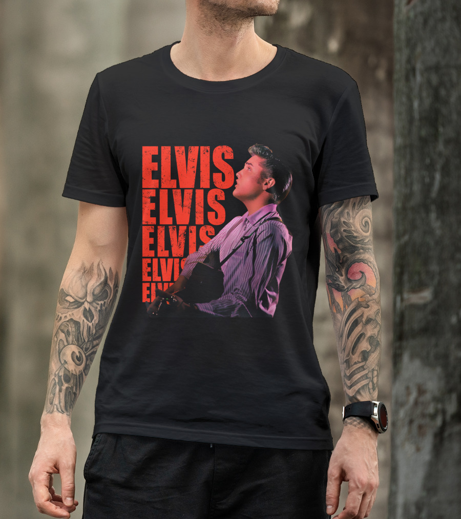 Elvis Vintage Style Portrait With Guitar T-Shirt