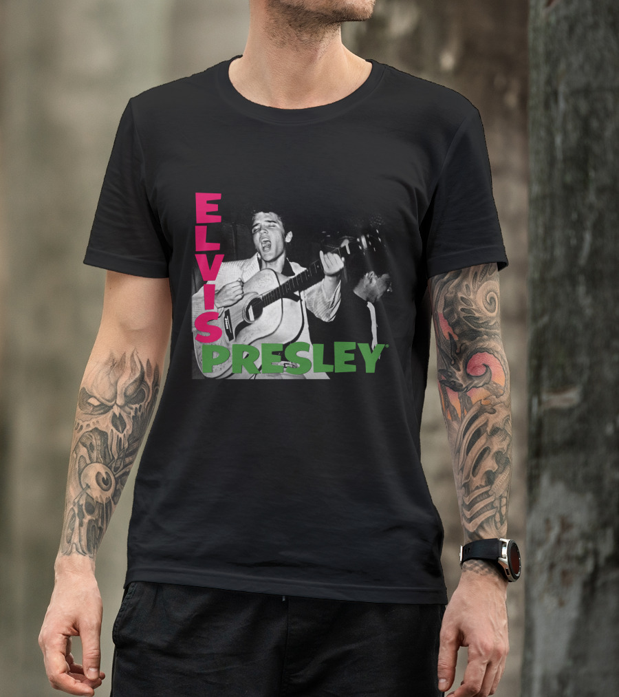 Elvis Presley Guitar Performance Iconic Vintage Image T-Shirt