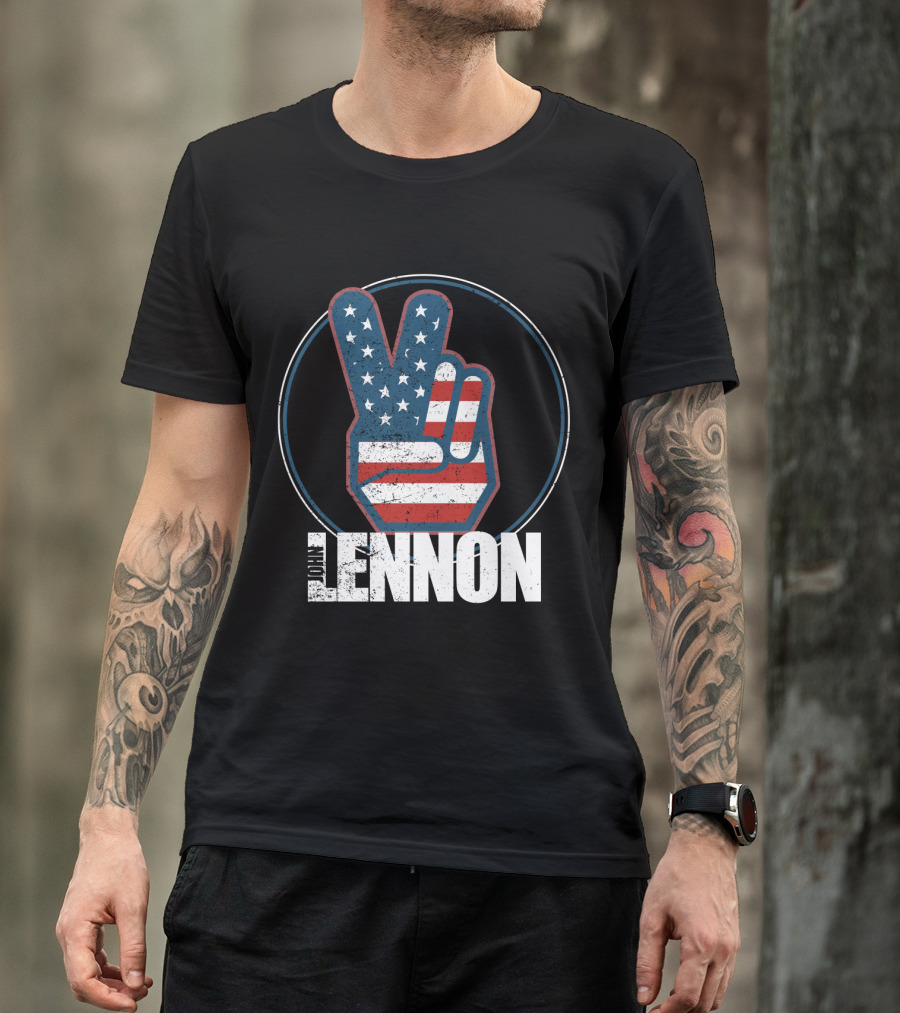 Jln John Lennon Peace Sign American Flag Style T-Shirt