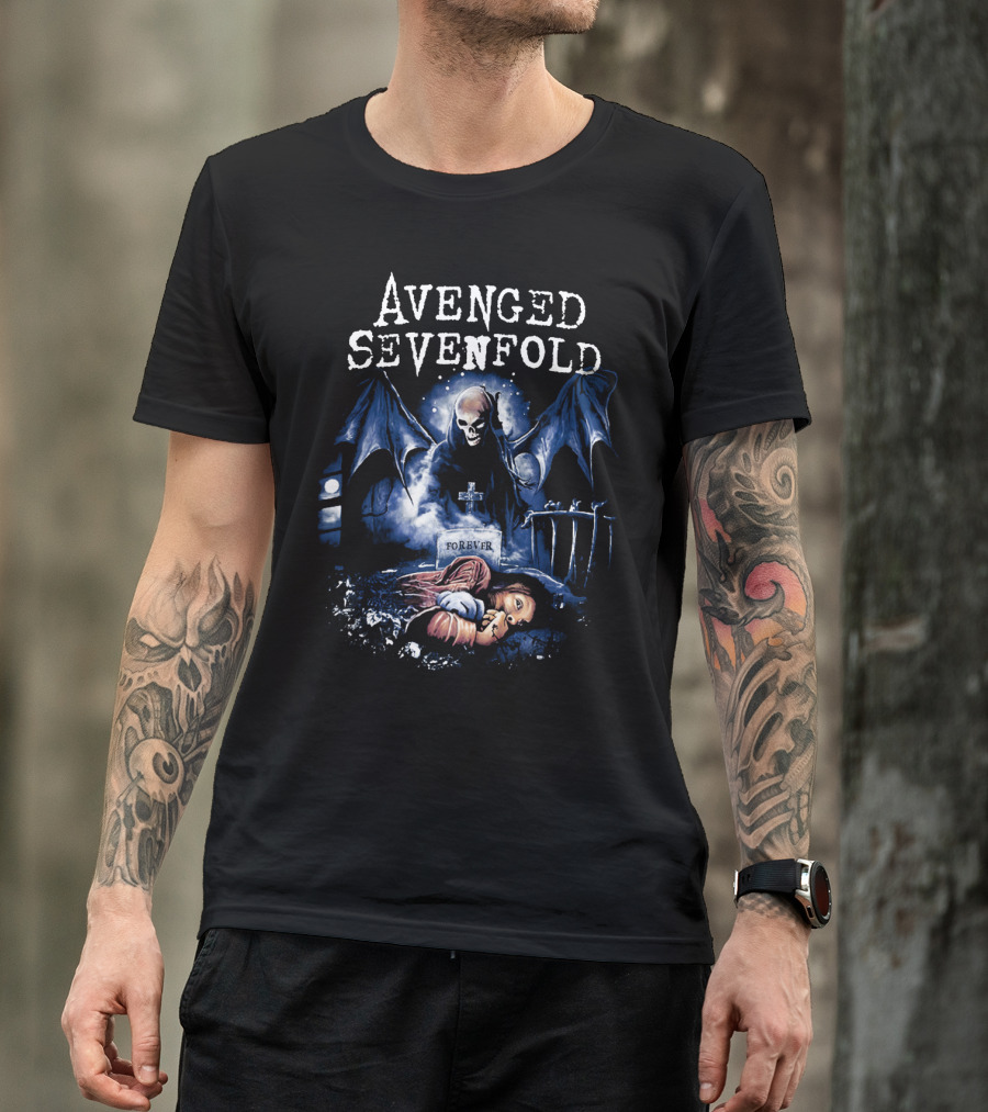 Avenged Sevenfold Forever Grim Reaper Wings Cemetery Scene T-Shirt