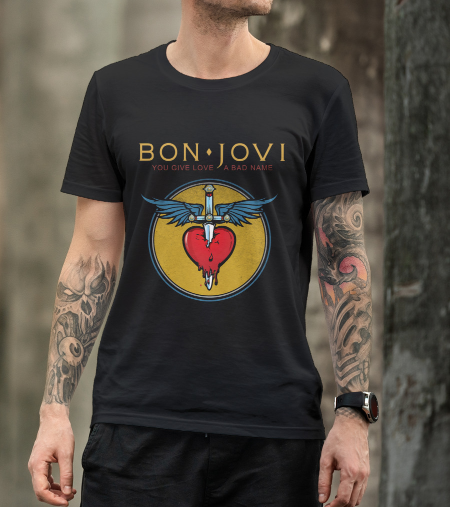 Bon Jovi You Give Love A Bad Name Winged Heart And Sword T-Shirt