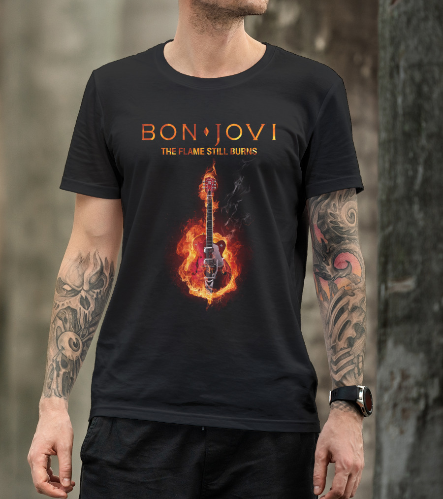 BON JOVI THE FLAME STILL BURNS Guitar On Fire T-Shirt