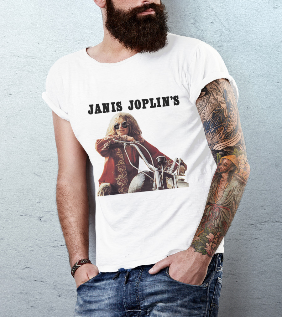 Janis Joplin's Iconic Motorcycle Pose T-Shirt