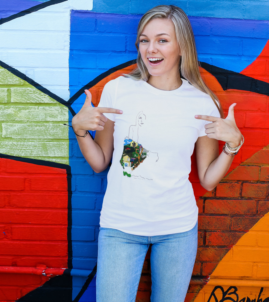 Jnmc 03 Ladies Of The Canyon Line Art With Colorful Houses And Nature Scene T-Shirt