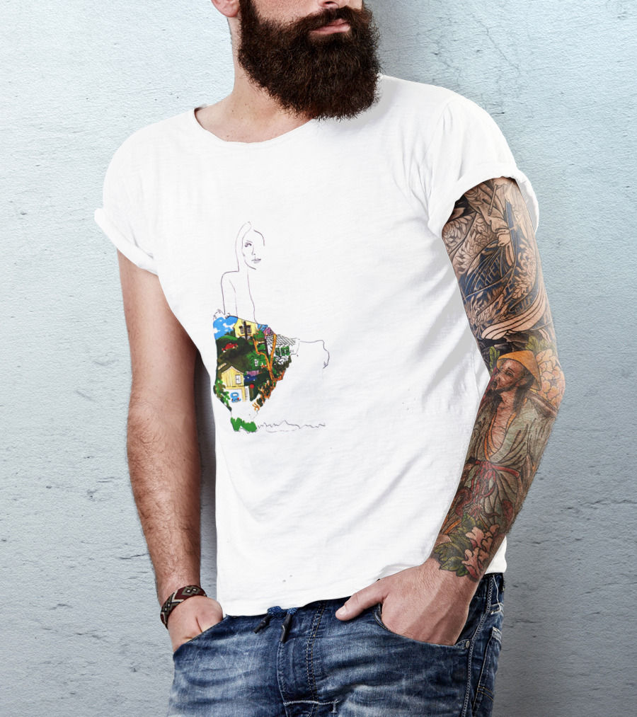 Jnmc 03 Ladies Of The Canyon Line Art With Colorful Houses And Nature Scene T-Shirt