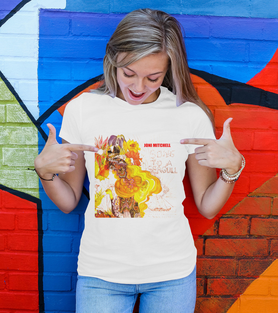 Joni Mitchell Song To A Seagull Colorful Floral Artwork With Yellow Orange Accents T-Shirt