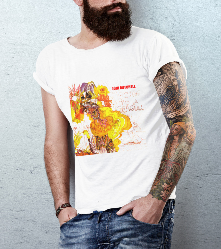 Joni Mitchell Song To A Seagull Colorful Floral Artwork With Yellow Orange Accents T-Shirt