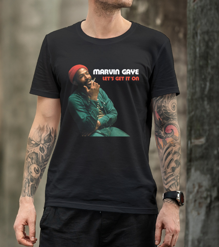 Marvin Gaye Let's Get It On Red Beanie Outfit Smoking Pose T-Shirt