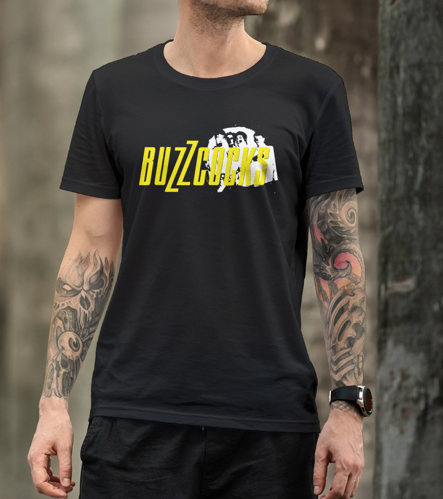 BUZZCOCKS Yellow Logo With Band Photo T-Shirt
