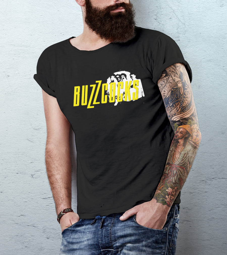 BUZZCOCKS Yellow Logo With Band Photo T-Shirt