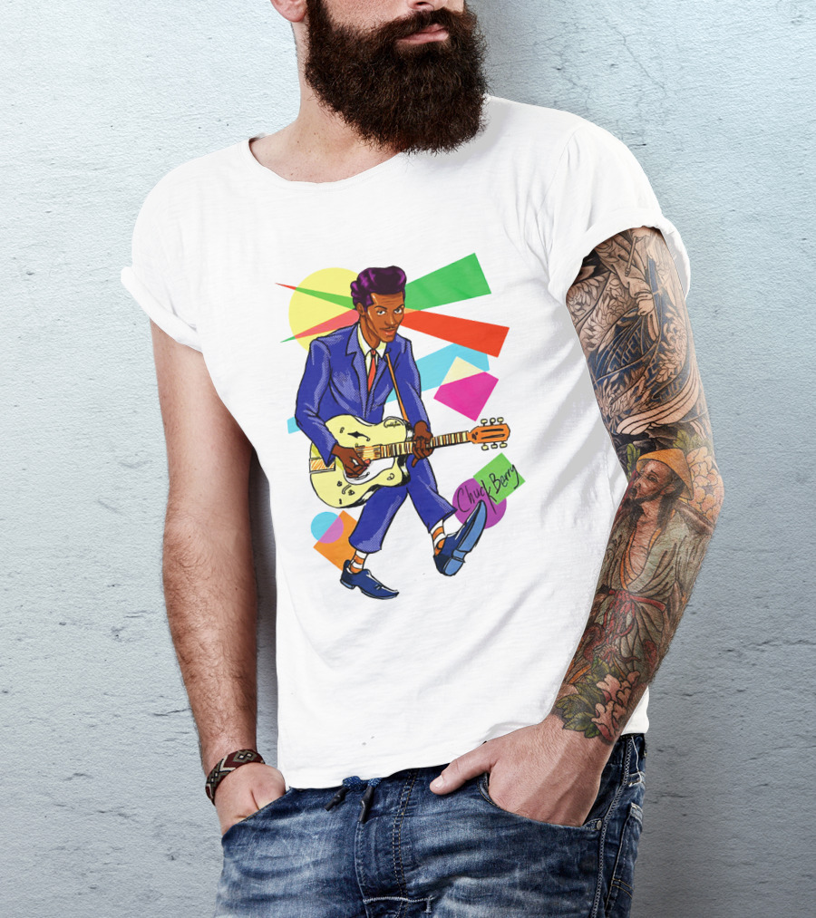Chuck Berry Colorful Geometric Guitarist T-Shirt