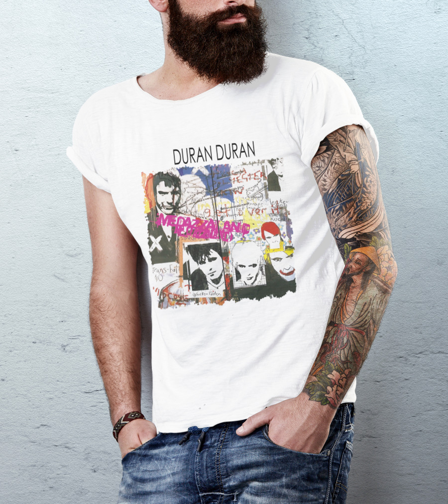 Duran Duran Medazzaland Collage Art With Faces And Graffiti Elements T-Shirt