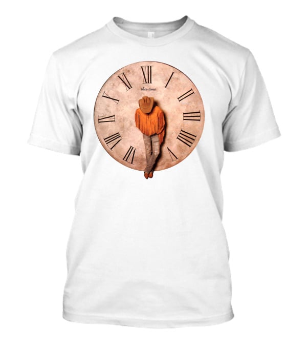 Cowboy Hat Fringed Jacket Leaning On Roman Numeral Clockface This Time T-Shirt